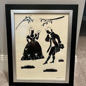 Vintage HANDCRAFTED SILHOUTTE Drawing Courting Lady and Gentleman Bridgerton